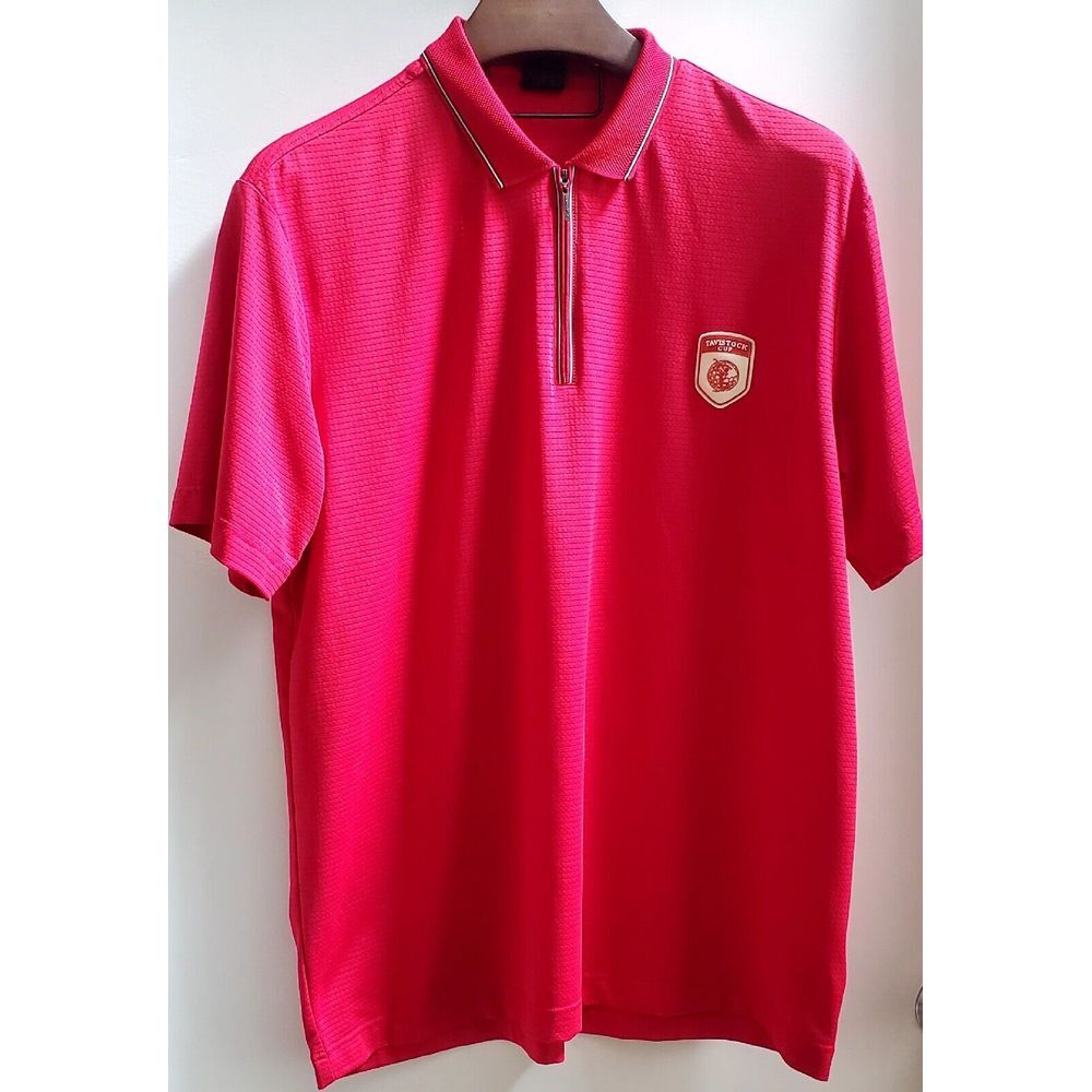 Tavistock Cup Polo Shirt Golf Logo Red Men's XL Texture 1/4 Zip Short Slv IJP D